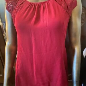 White House Black Market Pink silk Lace-Trim Sleeveless Tunic
